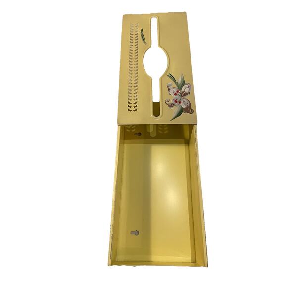 Vintage Metal Tissue Box Holder Cover Yellow With Flower Grecian Key Cut Out - Picture 6 of 10